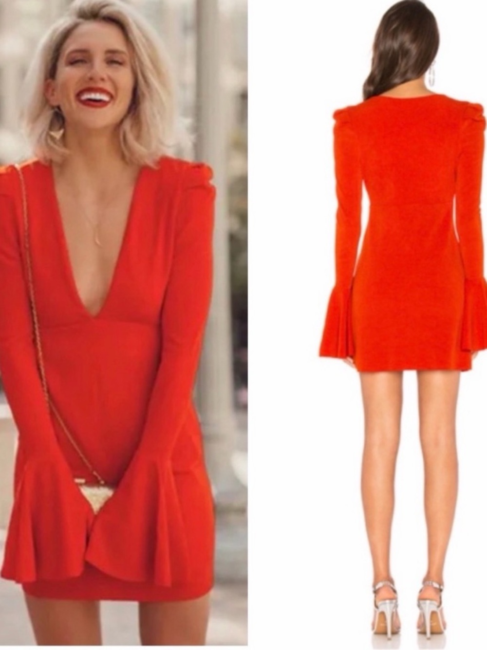 Free People FlameRed Plunging V-Neck Mini Dress